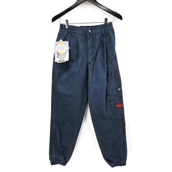 Vtg 90s Deadstock Dockers Baggy Cargo Pants Mens 27x30 Blue Tapered Ankle New - Picture 1 of 10